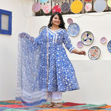 Spring Blue Bloom Floral Cotton Anarkali Set