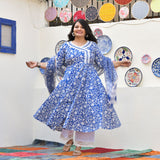 Spring Blue Bloom Floral Cotton Anarkali Set