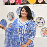 Spring Blue Bloom Floral Cotton Anarkali Set