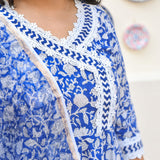 Spring Blue Bloom Floral Cotton Anarkali Set