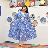 Spring Blue Bloom Floral Cotton Anarkali Set