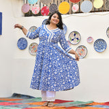 Spring Blue Bloom Floral Cotton Anarkali Set