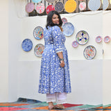 Spring Blue Bloom Floral Cotton Anarkali Set