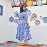 Spring Blue Bloom Floral Cotton Anarkali Set