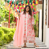 Sweet Pink Floral Chikan Lace Kurta