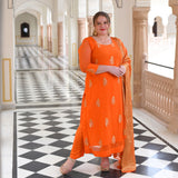 Tangerine Banarasi Pure Georgette Suit Set