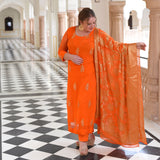 Tangerine Banarasi Pure Georgette Suit Set