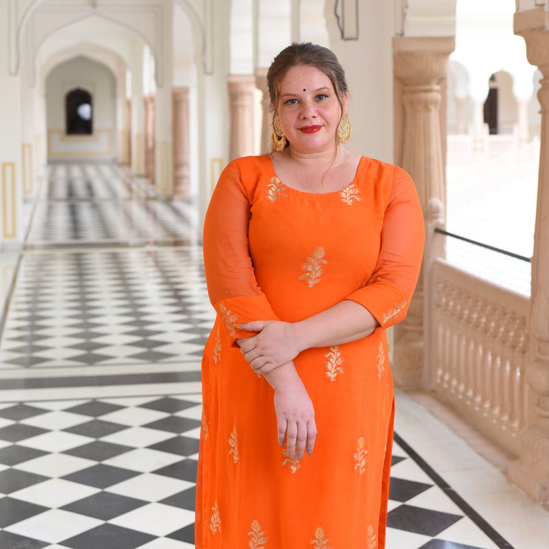 Tangerine Banarasi Pure Georgette Suit Set