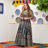Timber Green Placement Print Anarkali