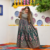 Timber Green Placement Print Anarkali