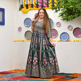 Timber Green Placement Print Anarkali