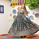 Timber Green Placement Print Anarkali