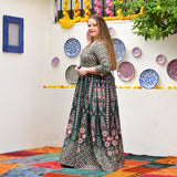 Timber Green Placement Print Anarkali