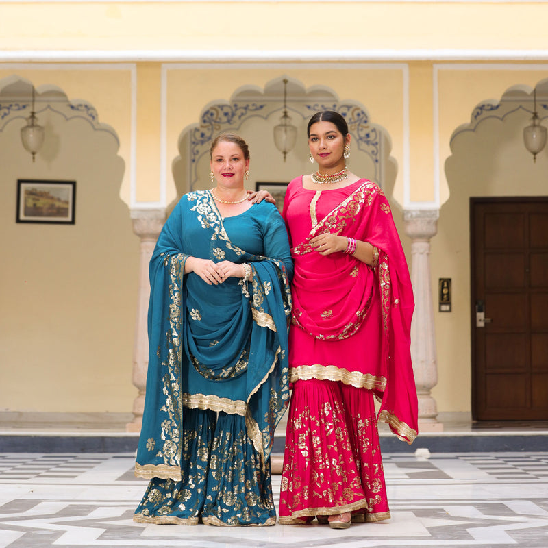 Magenta Pink Sequin  Chinon Sharara Set
