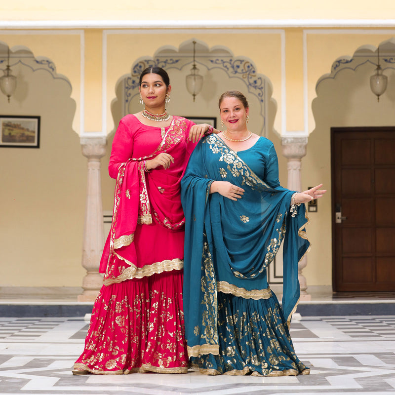 Magenta Pink Sequin  Chinon Sharara Set