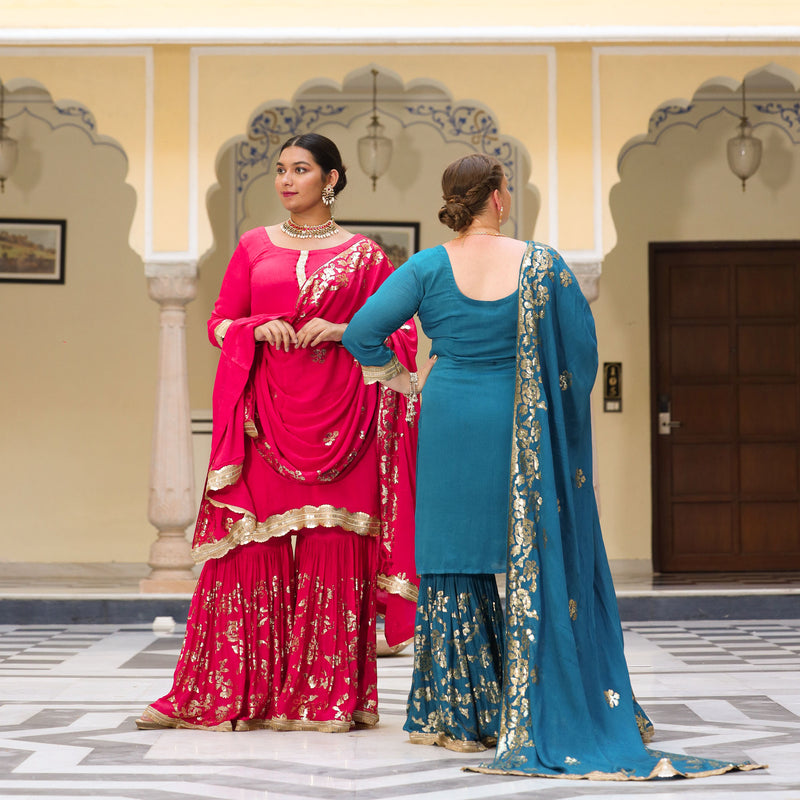 Magenta Pink Sequin  Chinon Sharara Set
