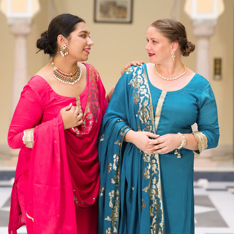 Magenta Pink Sequin  Chinon Sharara Set