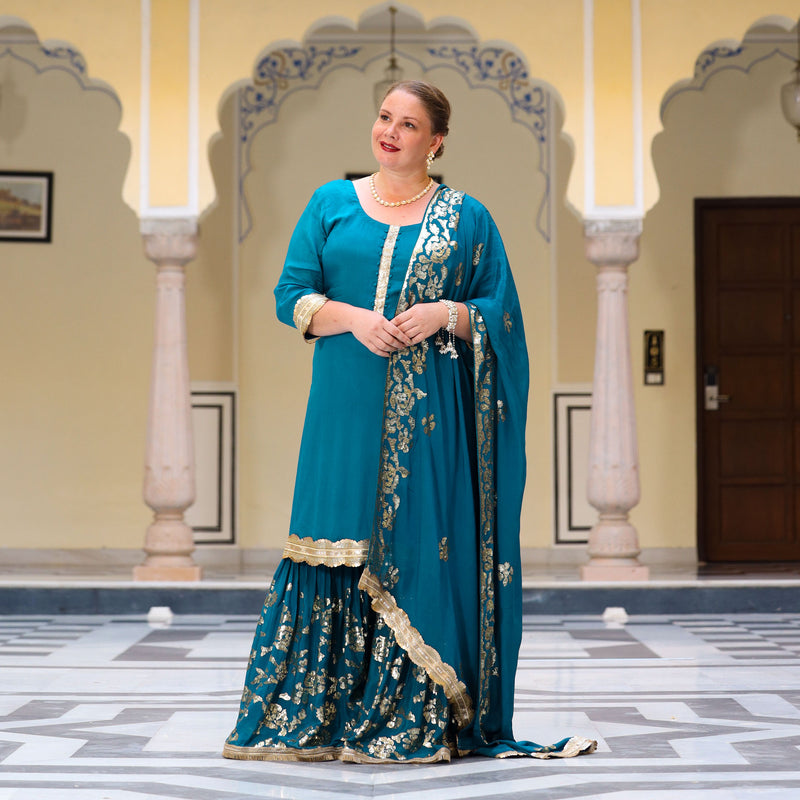 Oceanside Blue Sequin Chinon Sharara Set