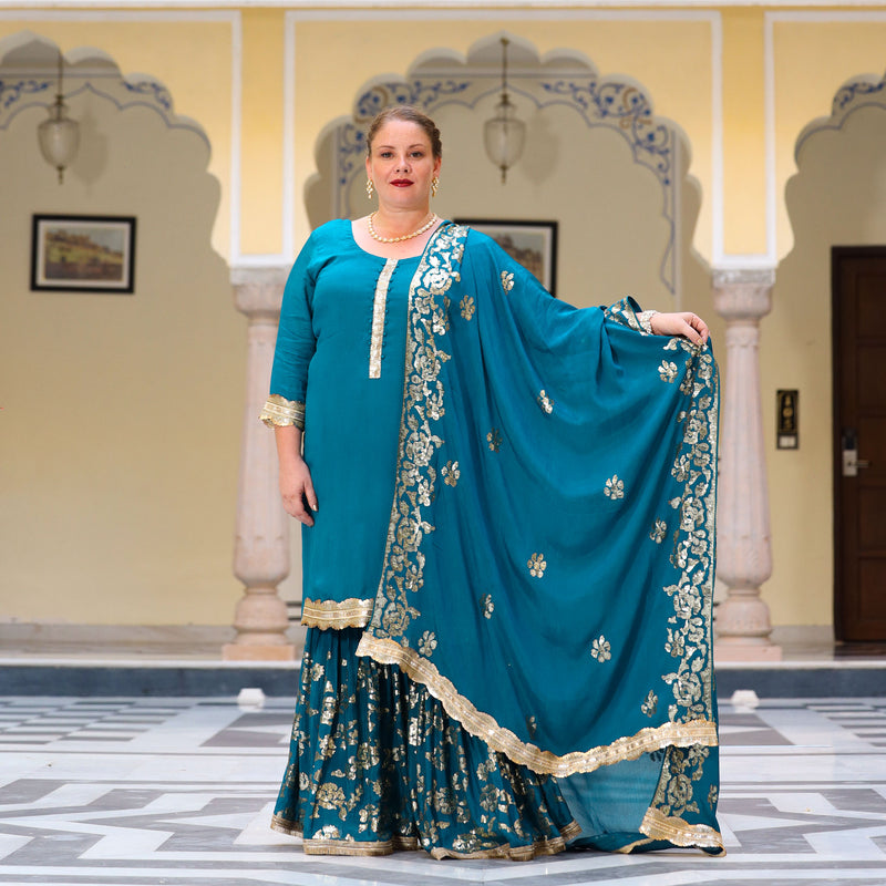 Oceanside Blue Sequin Chinon Sharara Set
