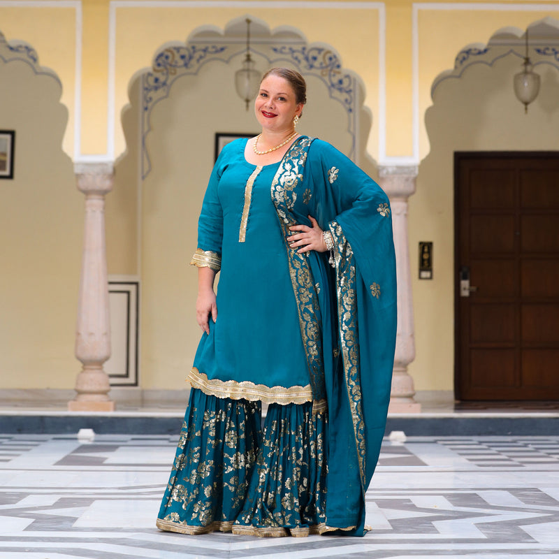 Oceanside Blue Sequin Chinon Sharara Set