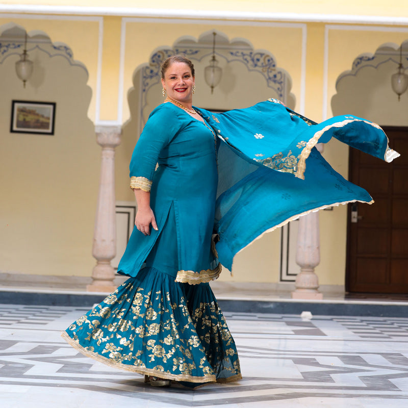 Oceanside Blue Sequin Chinon Sharara Set