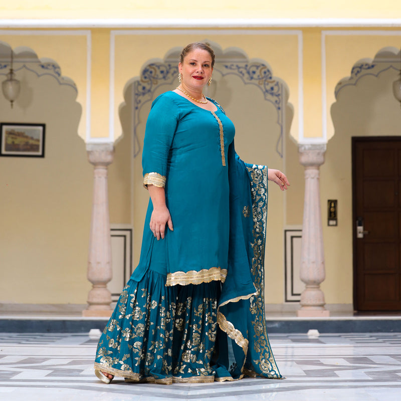 Oceanside Blue Sequin Chinon Sharara Set