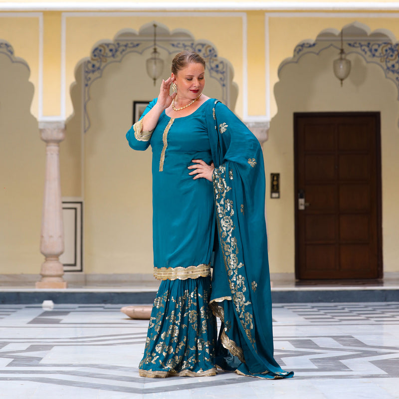 Oceanside Blue Sequin Chinon Sharara Set
