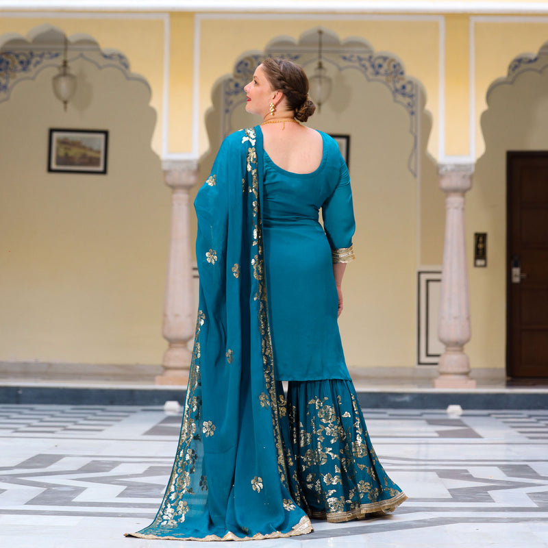 Oceanside Blue Sequin Chinon Sharara Set