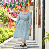 Turquoise & Grey Stripe Floral Aline Dress