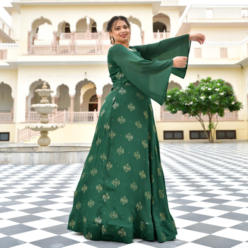Viridian Green Chinon Cocktail Dress