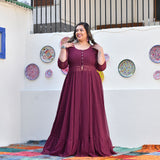 Plum Rose Mukeish Georgette Cape Set