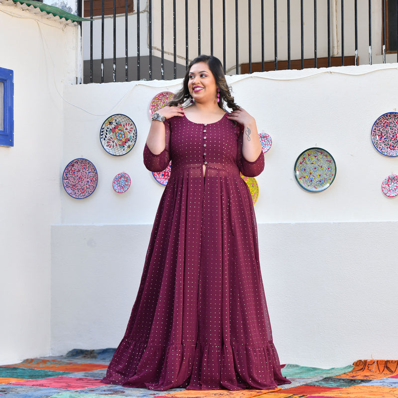 Plum Rose Mukeish Georgette Cape Set
