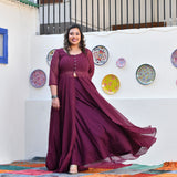 Plum Rose Mukeish Georgette Cape Set