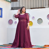 Plum Rose Mukeish Georgette Cape Set
