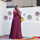 Plum Rose Mukeish Georgette Cape Set