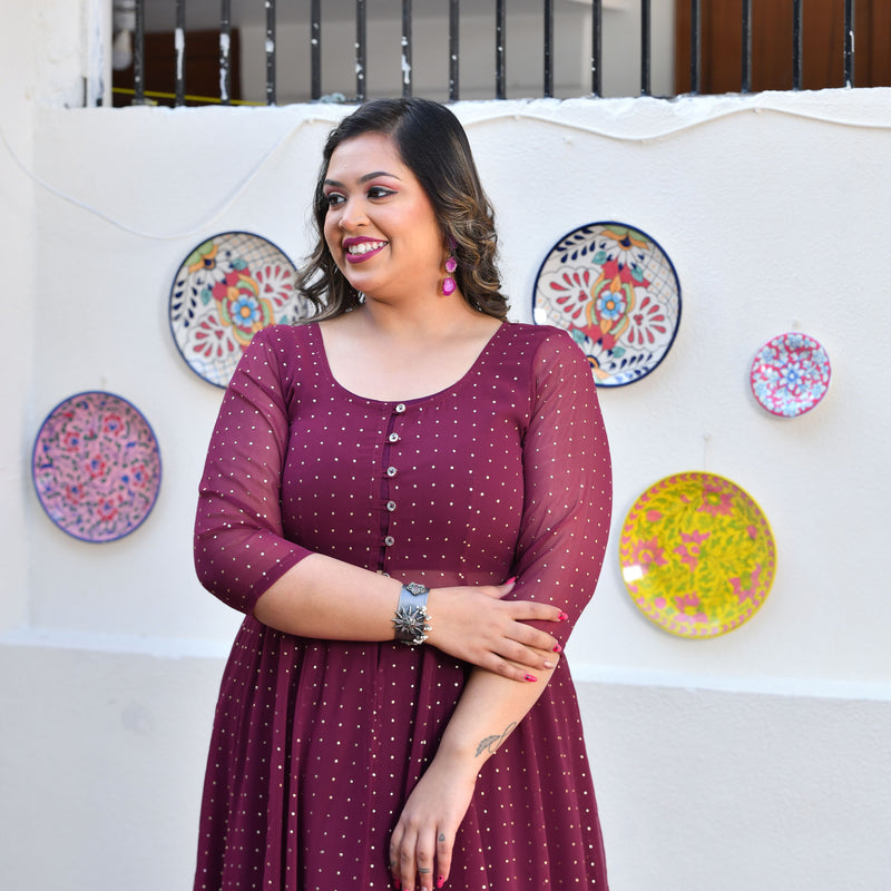 Plum Rose Mukeish Georgette Cape Set
