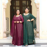 Wine Thread Embroidered Georgette Anarkali Dress
