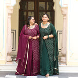 Wine Thread Embroidered Georgette Anarkali Dress