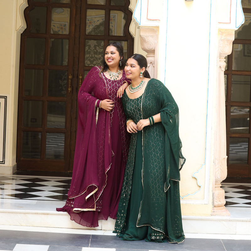 Opal Green Thread Embroidered Georgette Dress