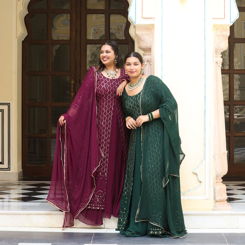 Opal Green Thread Embroidered Georgette Dress