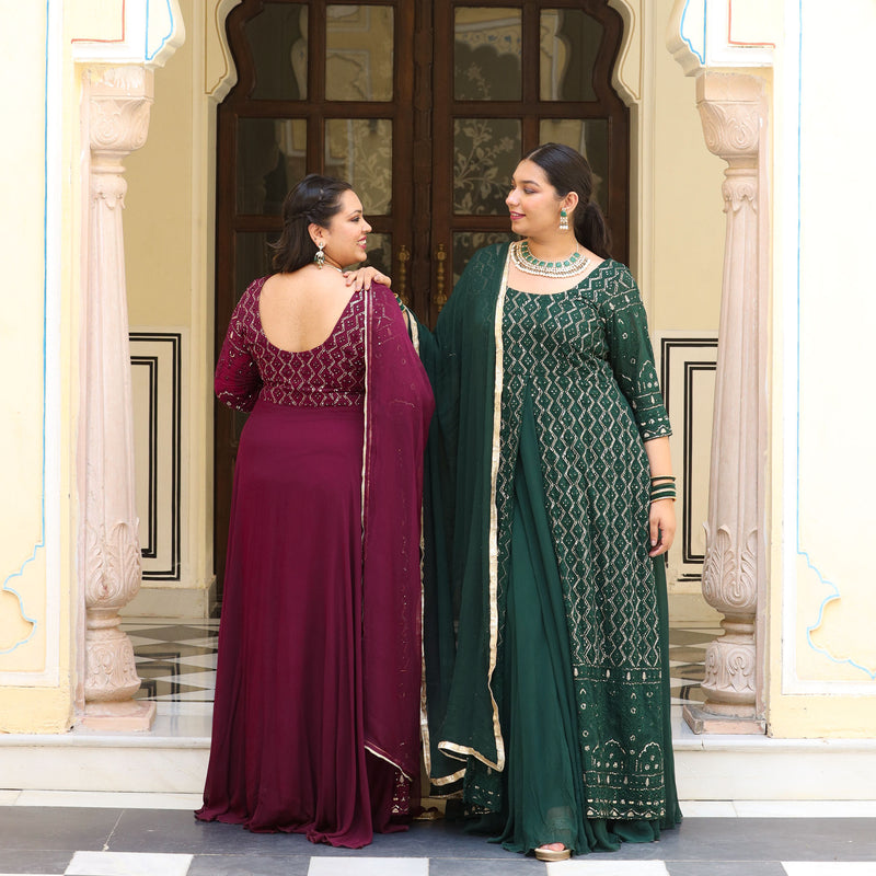 Opal Green Thread Embroidered Georgette Dress