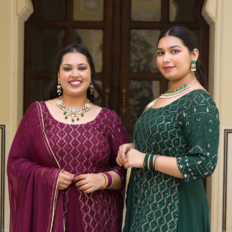 Wine Thread Embroidered Georgette Anarkali Dress