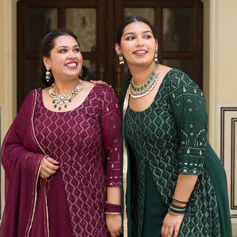 Opal Green Thread Embroidered Georgette Dress
