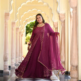 Wine Thread Embroidered Georgette Anarkali Dress