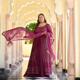 Wine Thread Embroidered Georgette Anarkali Dress