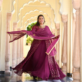 Wine Thread Embroidered Georgette Anarkali Dress