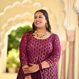 Wine Thread Embroidered Georgette Anarkali Dress