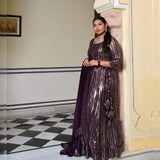 Purple & Dazzle Sequin Embroidered Pure Georgette Lehenga Set