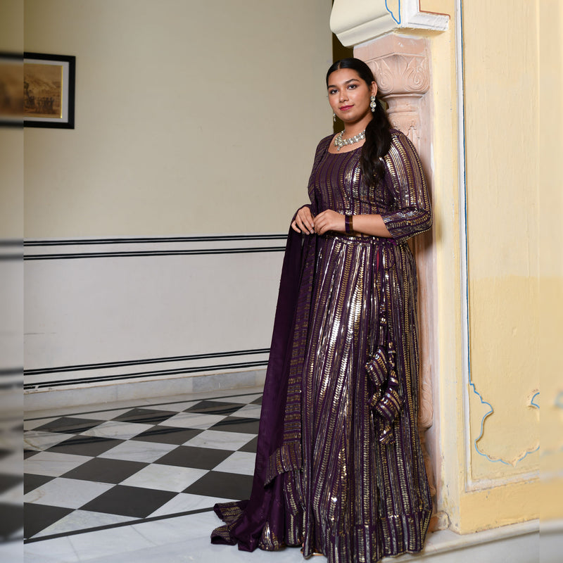 Purple & Dazzle Sequin Embroidered Pure Georgette Lehenga Set