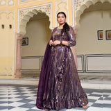 Purple & Dazzle Sequin Embroidered Pure Georgette Lehenga Set